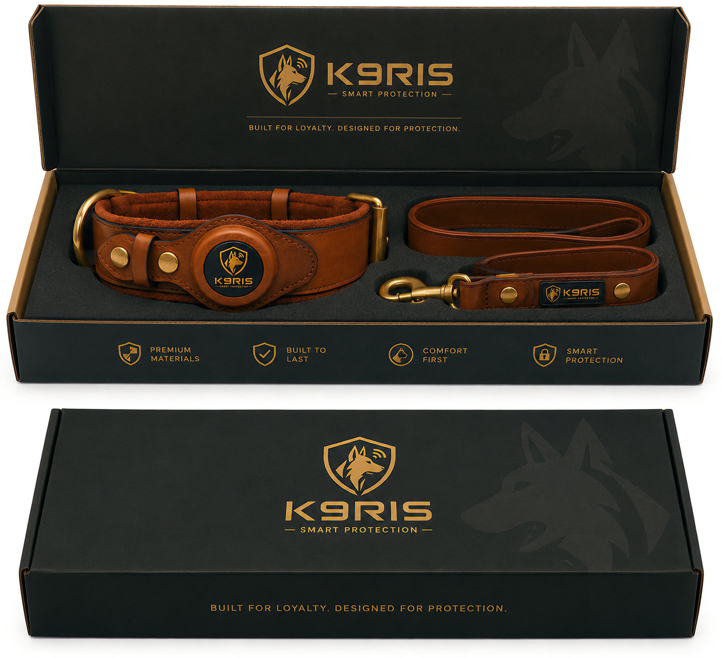 K9RIS™ Heritage Leather AirTag Collar + Leash Set