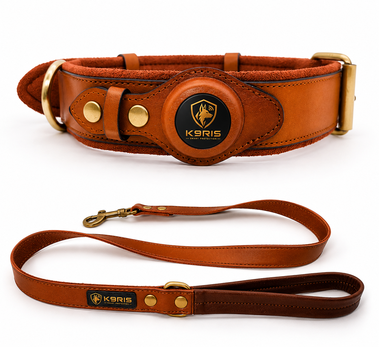 K9RIS Heritage™ Leather AirTag Collar + Leash Set