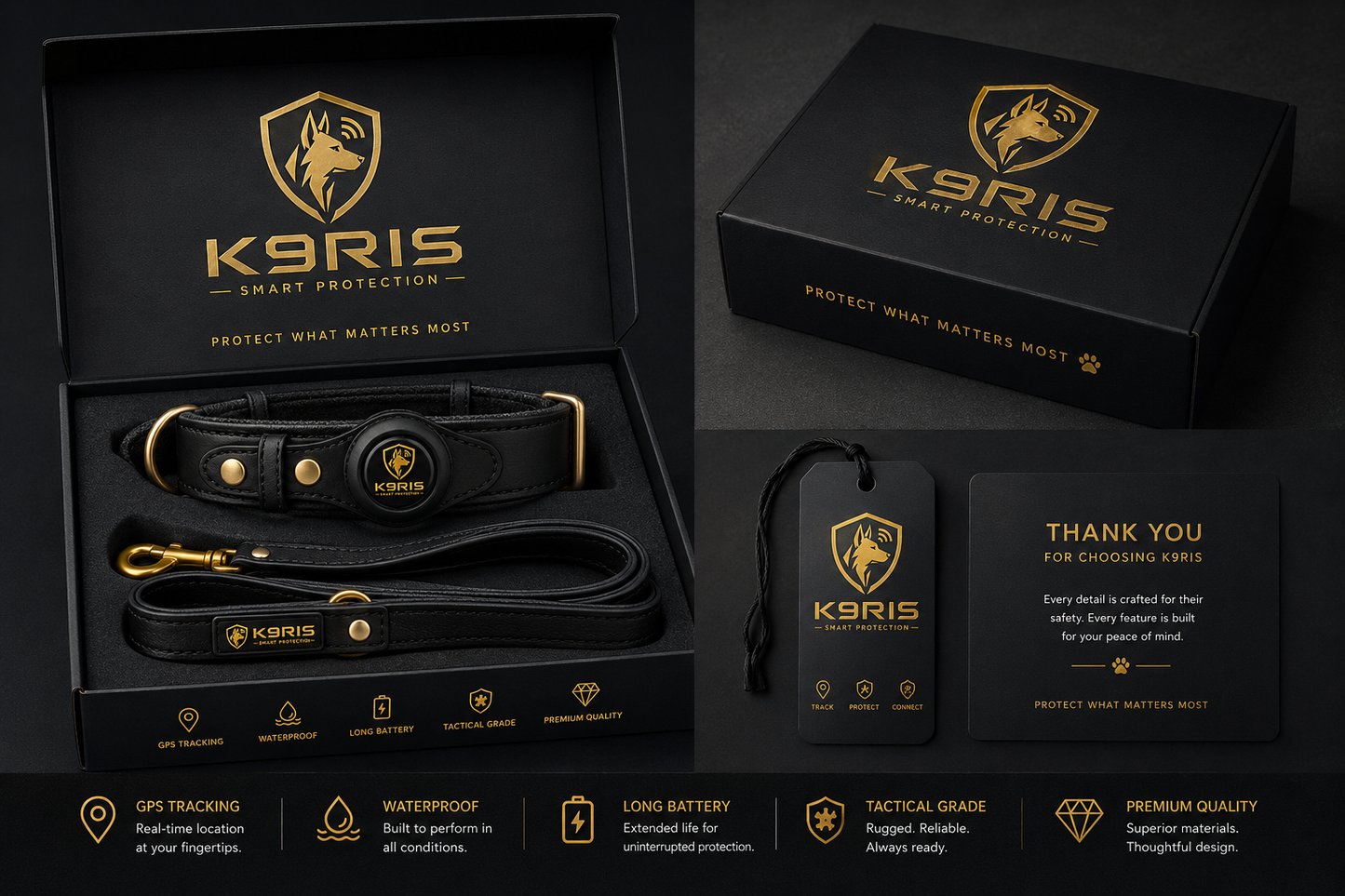 K9RIS Heritage™ Leather AirTag Collar + Leash Set