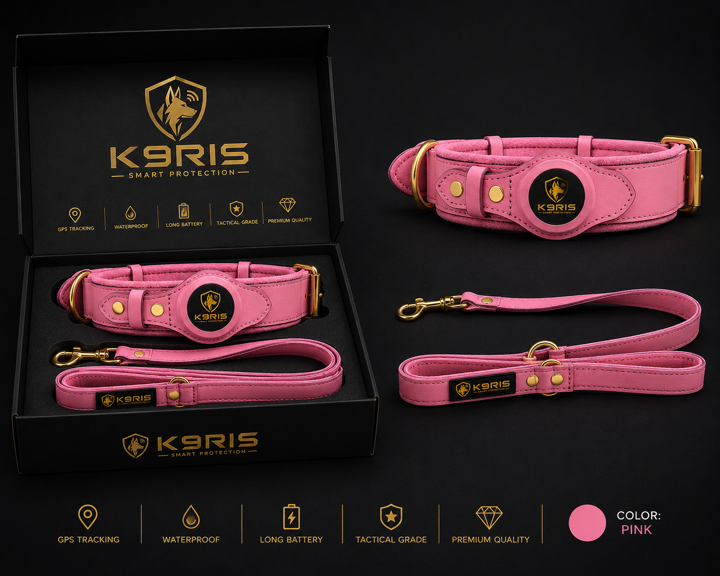 K9RIS Heritage™ Leather AirTag Collar + Leash Set