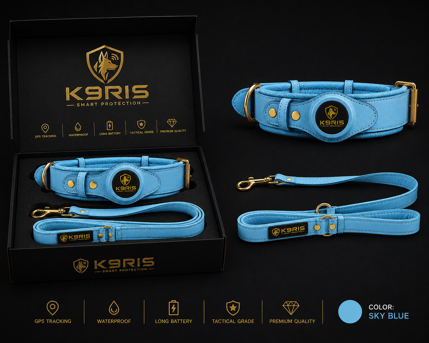 K9RIS Heritage™ Leather AirTag Collar + Leash Set