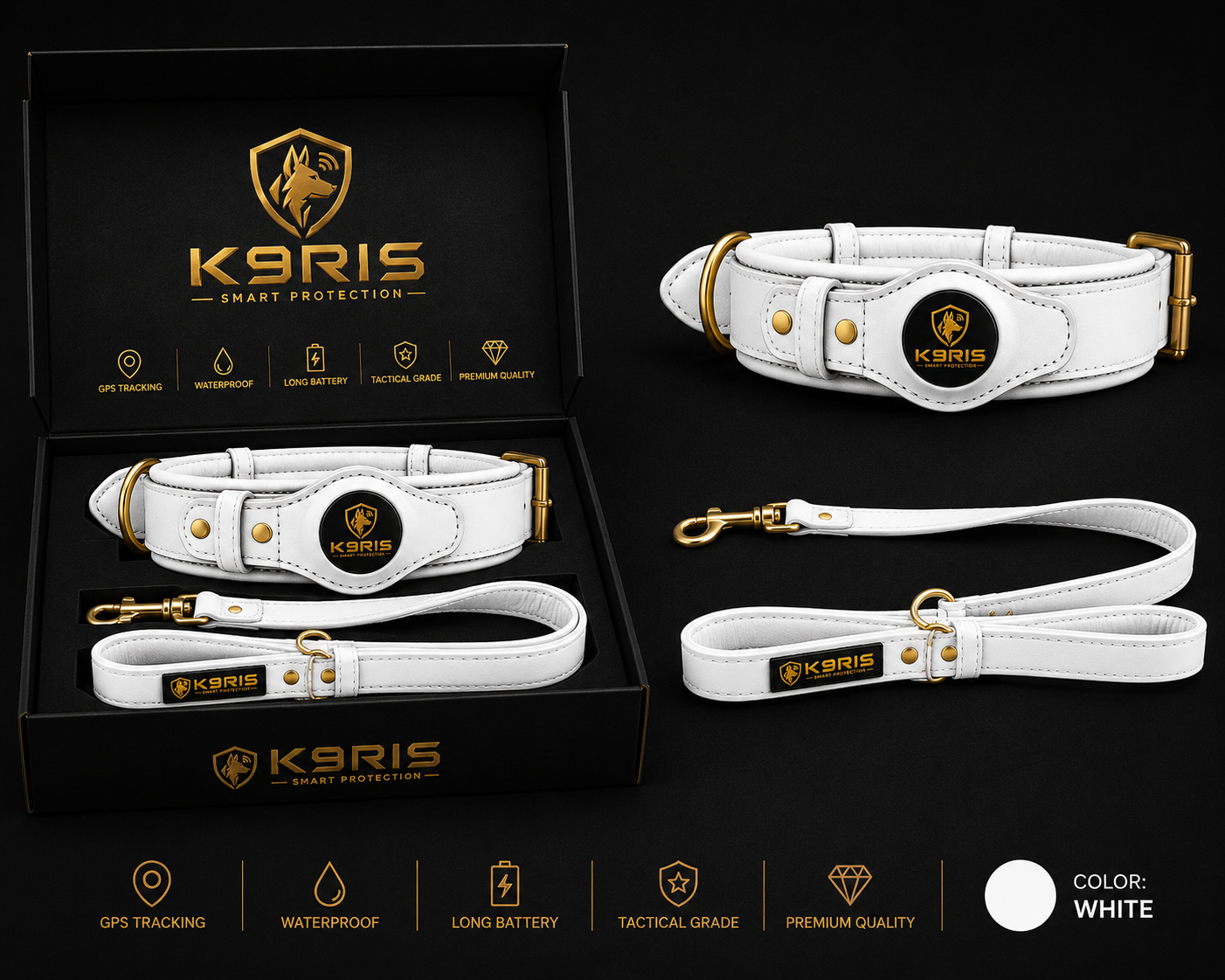 K9RIS Heritage™ Leather AirTag Collar + Leash Set