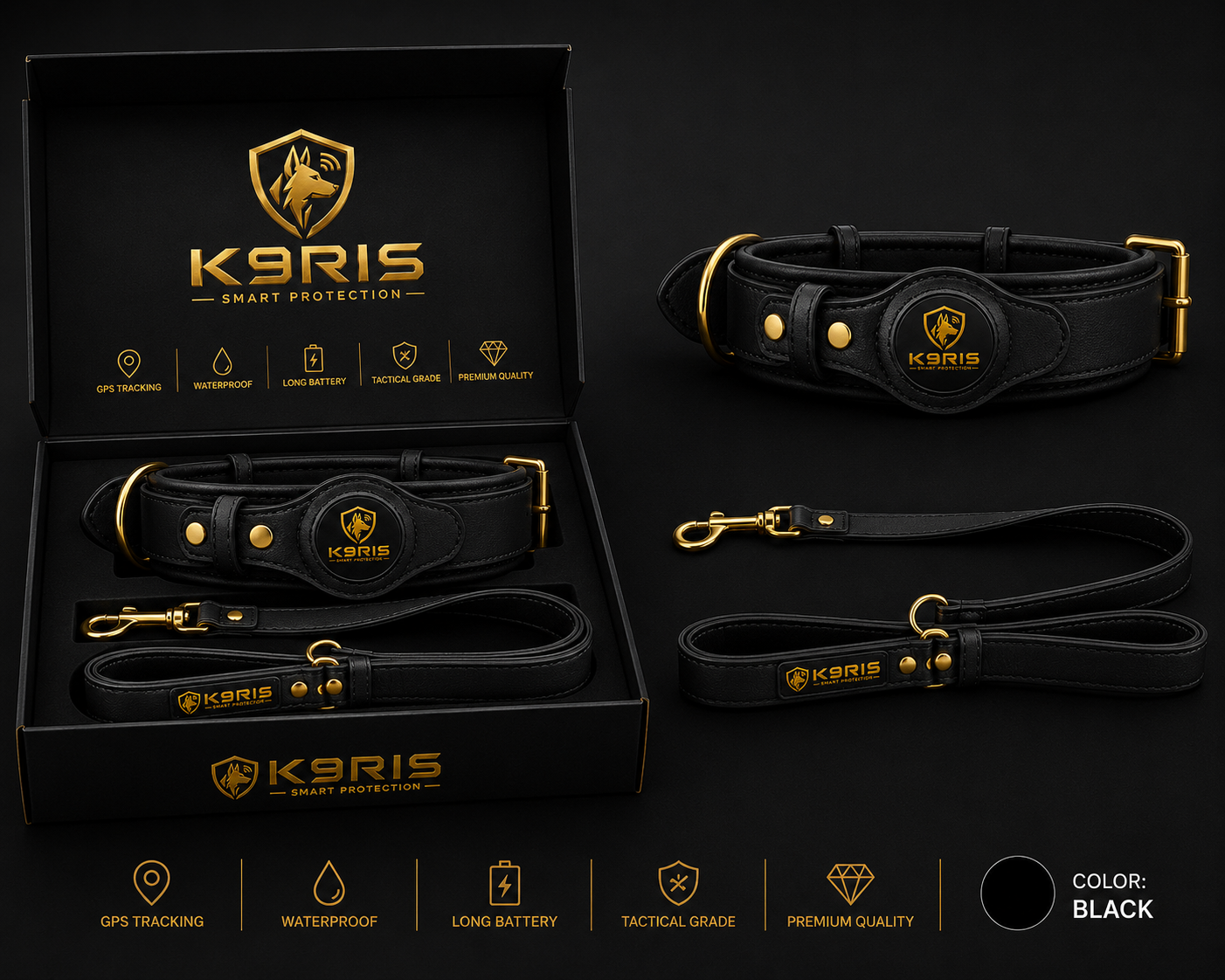 K9RIS Heritage™ Leather AirTag Collar + Leash Set