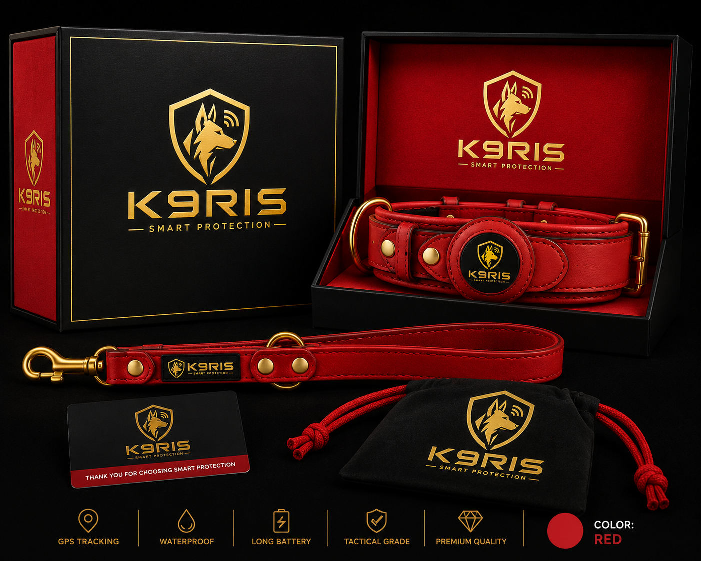 K9RIS Heritage™ Leather AirTag Collar + Leash Set