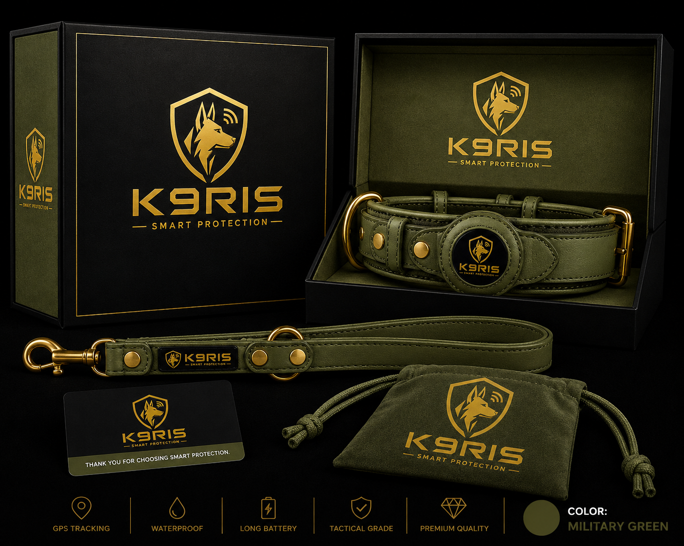 K9RIS Heritage™ Leather AirTag Collar + Leash Set