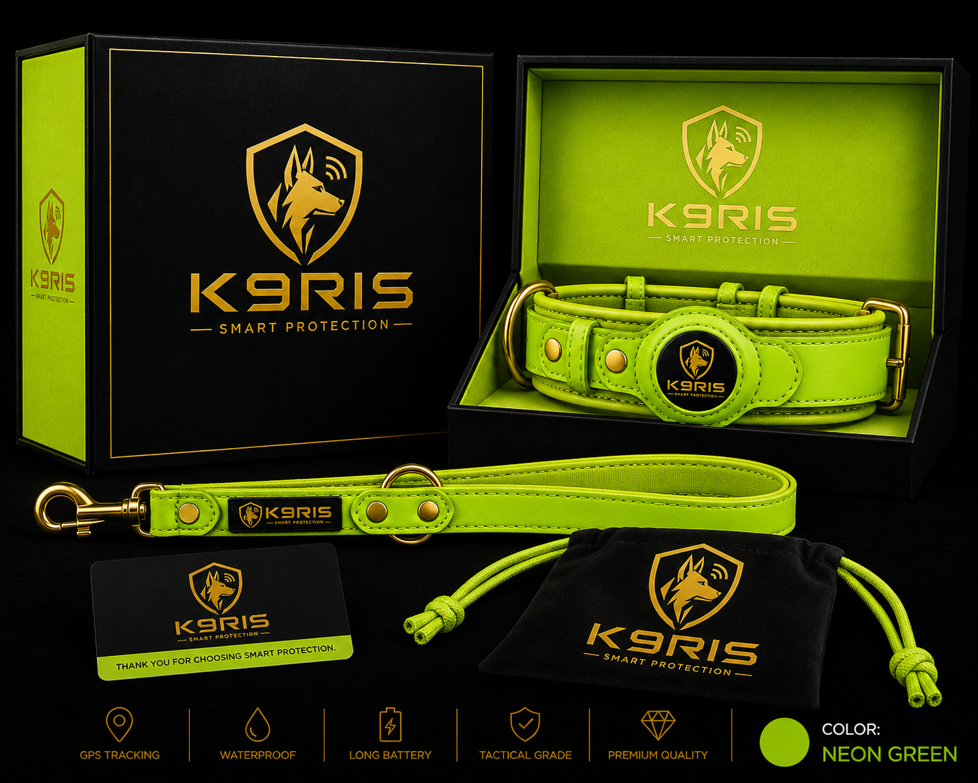 K9RIS Heritage™ Leather AirTag Collar + Leash Set