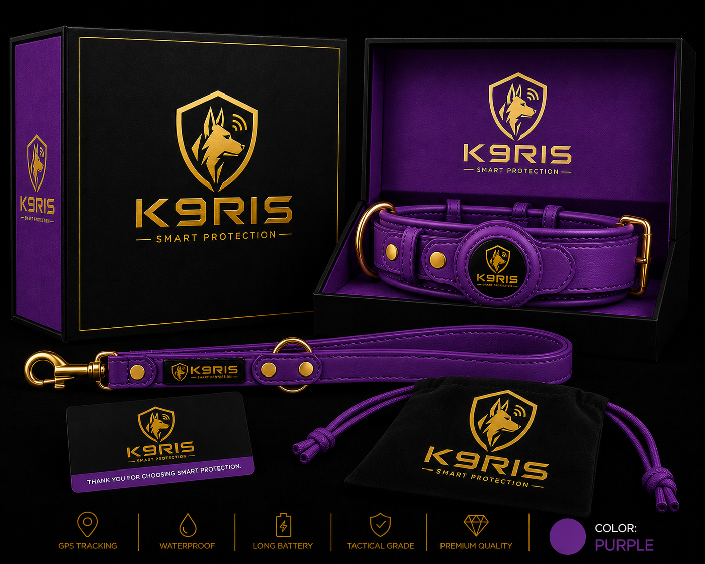 K9RIS Heritage™ Leather AirTag Collar + Leash Set