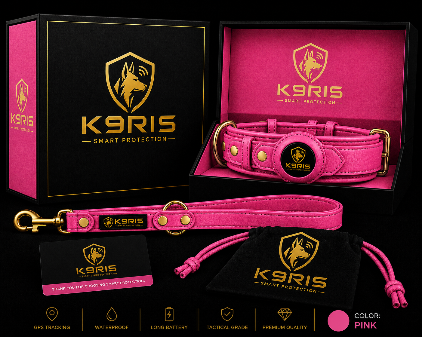 K9RIS Heritage™ Leather AirTag Collar + Leash Set