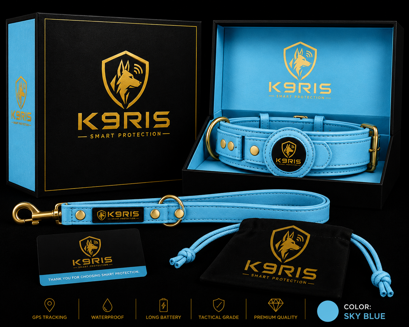 K9RIS Heritage™ Leather AirTag Collar + Leash Set