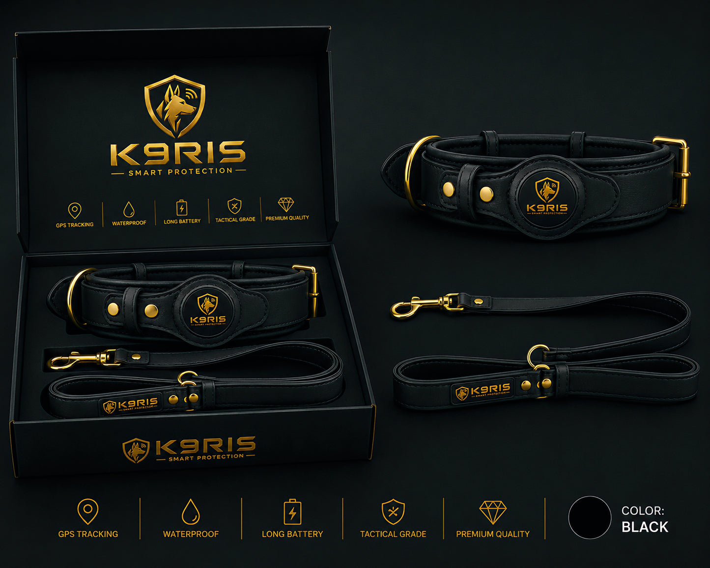 K9RIS™ Heritage Leather AirTag Collar + Leash Set