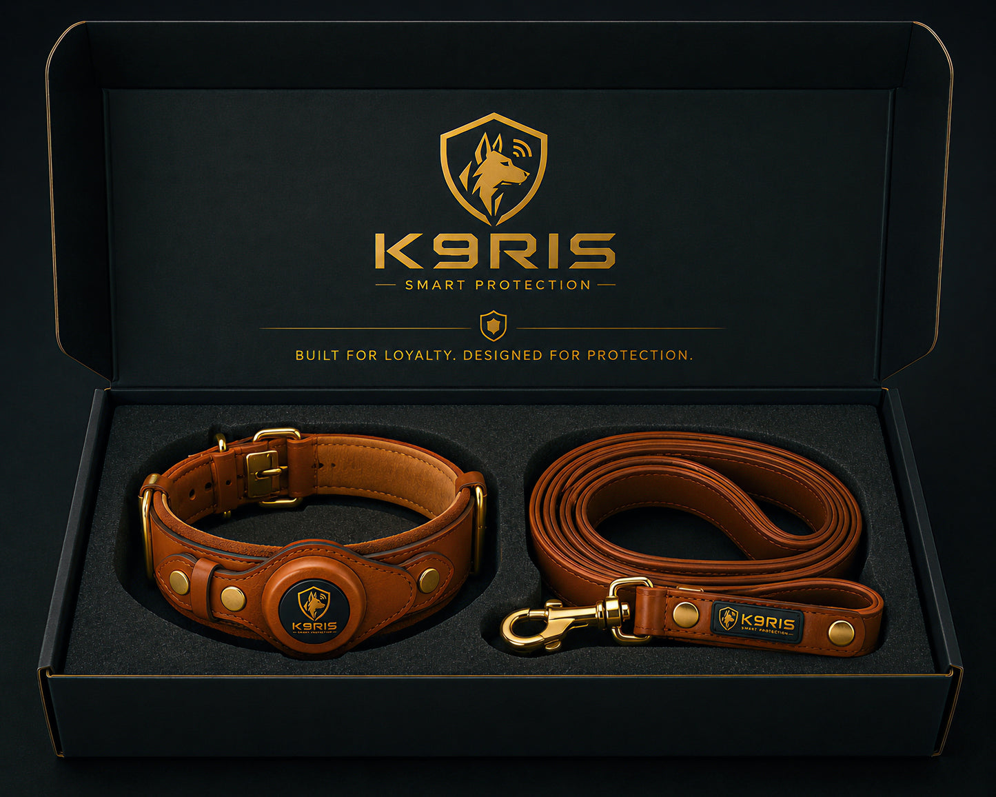 K9RIS™ Heritage Leather AirTag Collar + Leash Set