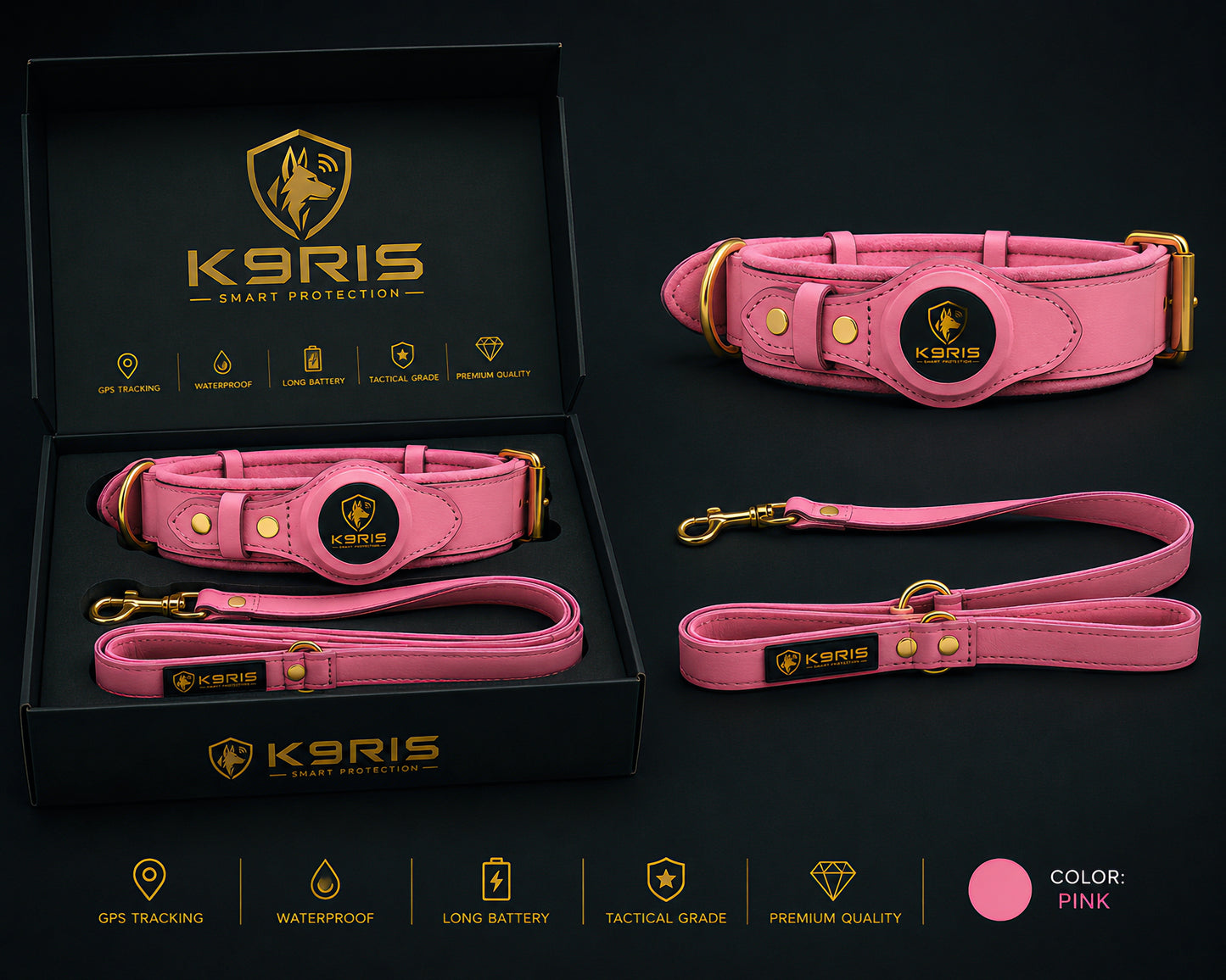 K9RIS™ Heritage Leather AirTag Collar + Leash Set