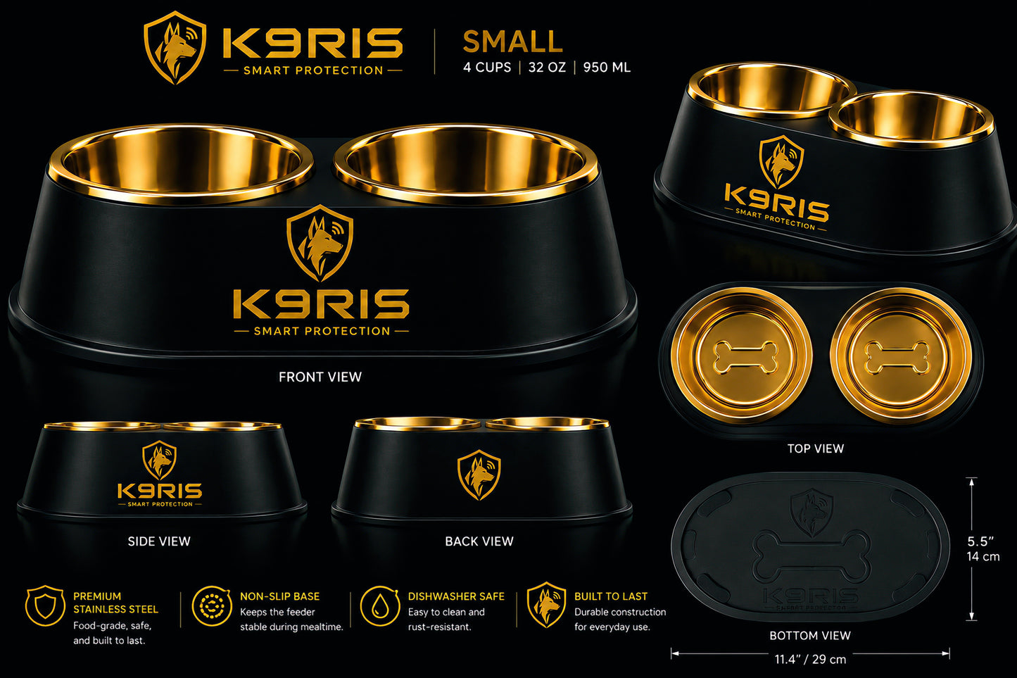 K9RIS Premium Stainless Steel Dual Bowl Feeder™