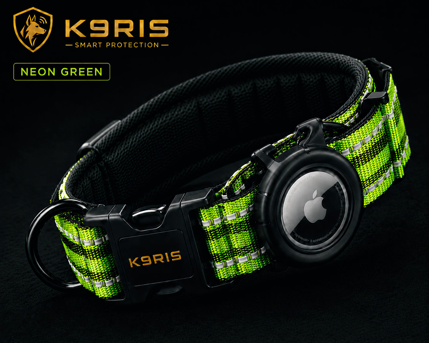 K9RIS Tactical AirTag Collar — Neon Green color variant