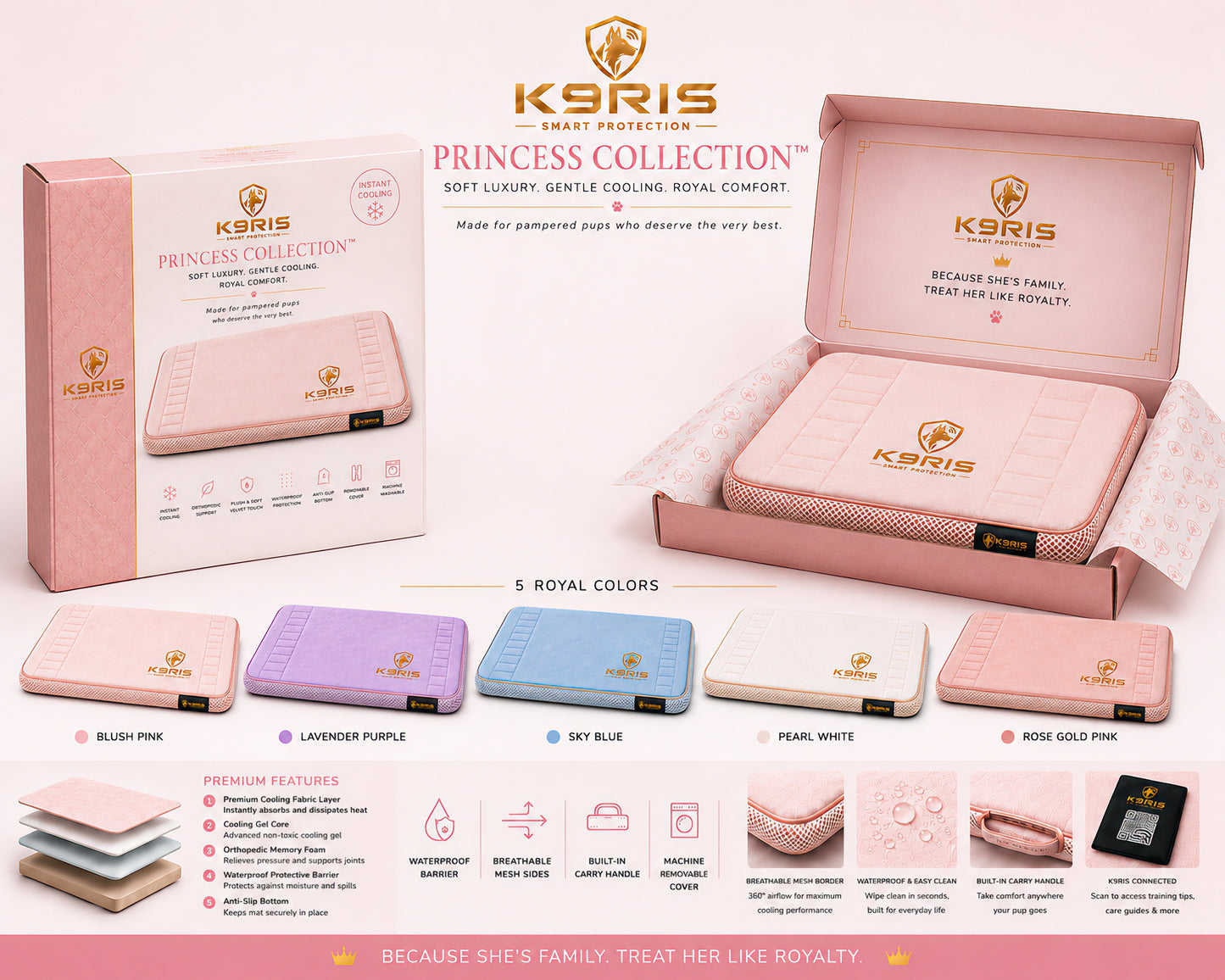 K9RIS™ Princess Collection — Premium Orthopedic Cooling Bed | Coming Soon