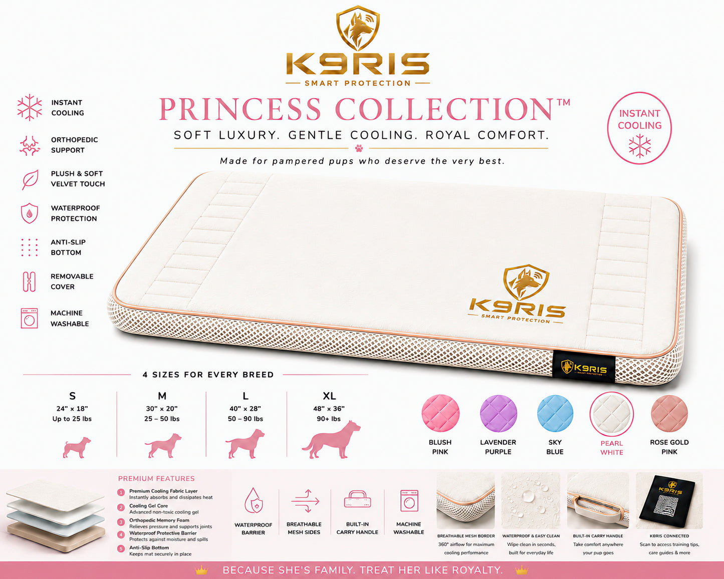 K9RIS™ Princess Collection — Premium Orthopedic Cooling Bed | Coming Soon