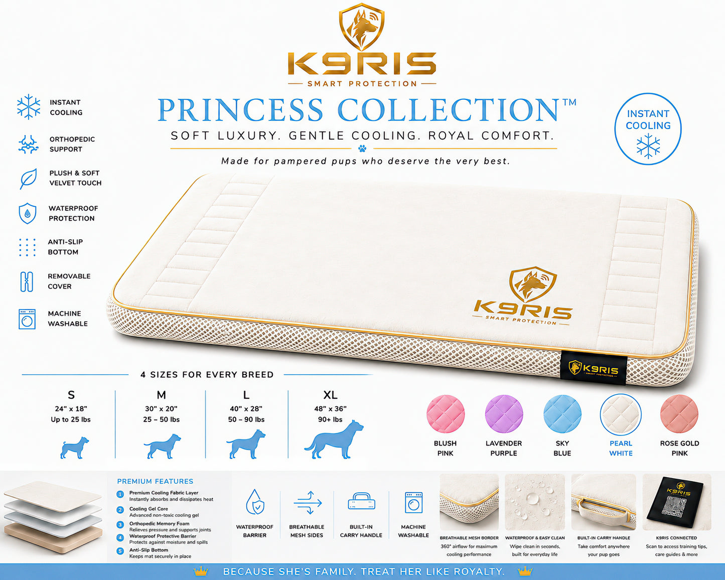 K9RIS™ Princess Collection — Premium Orthopedic Cooling Bed | Coming Soon