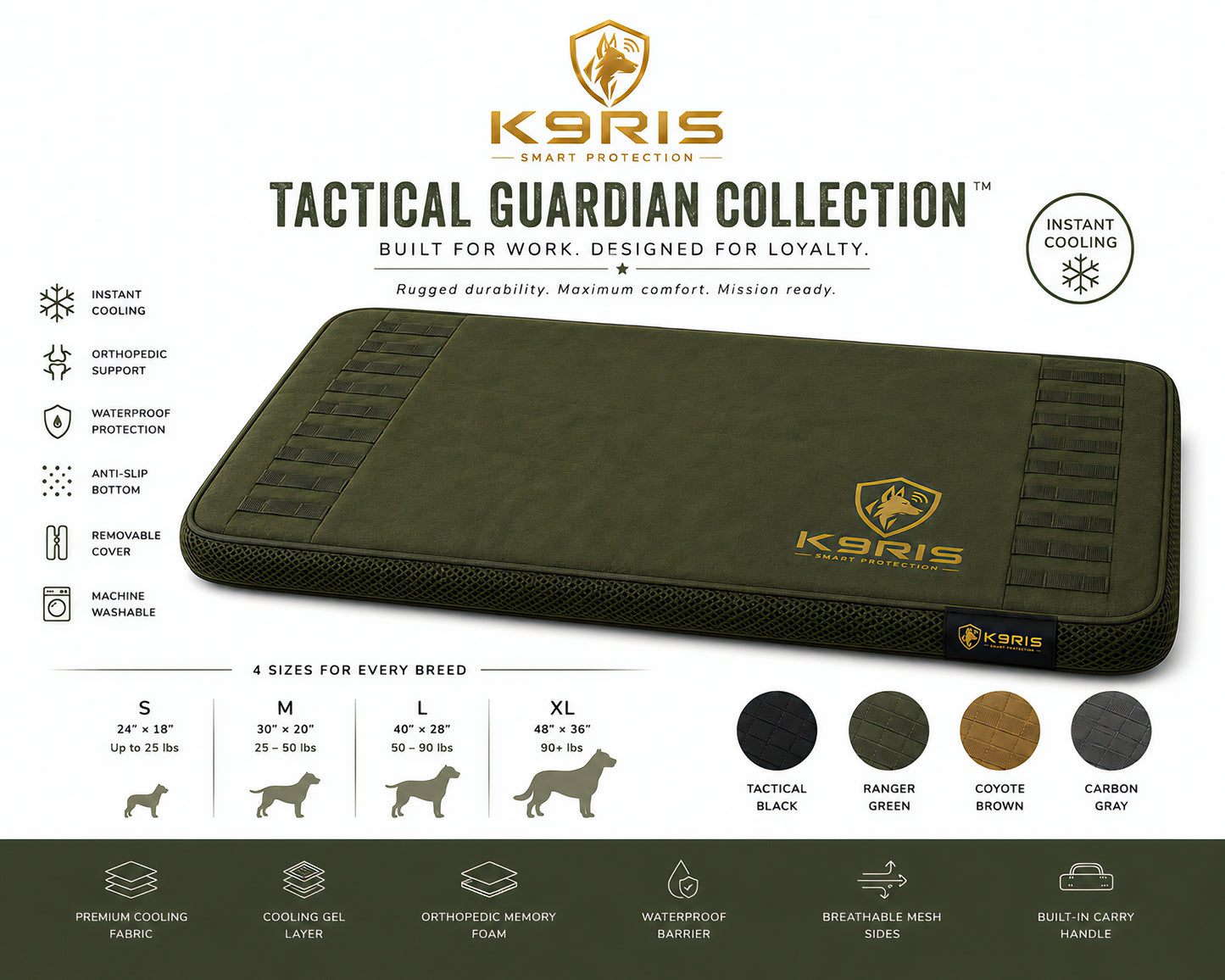 K9RIS™ Tactical Guardian Collection — Premium Orthopedic Cooling Bed | Coming Soon