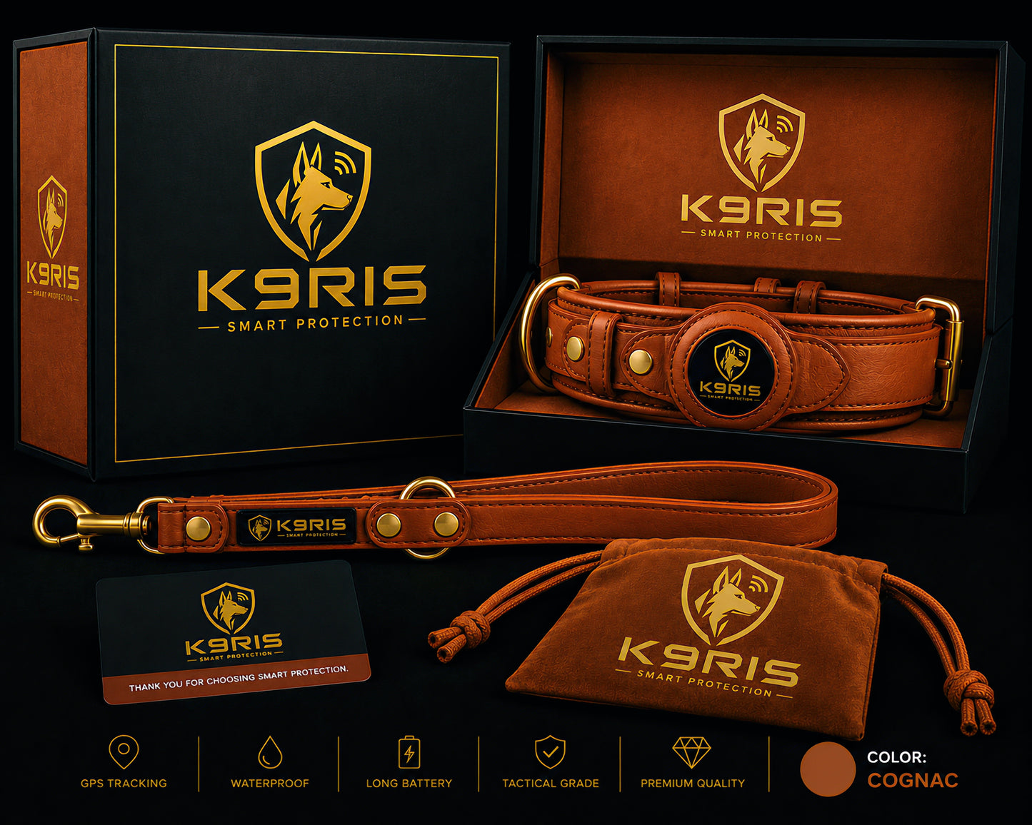 K9RIS™ Heritage Leather AirTag Collar + Leash Set