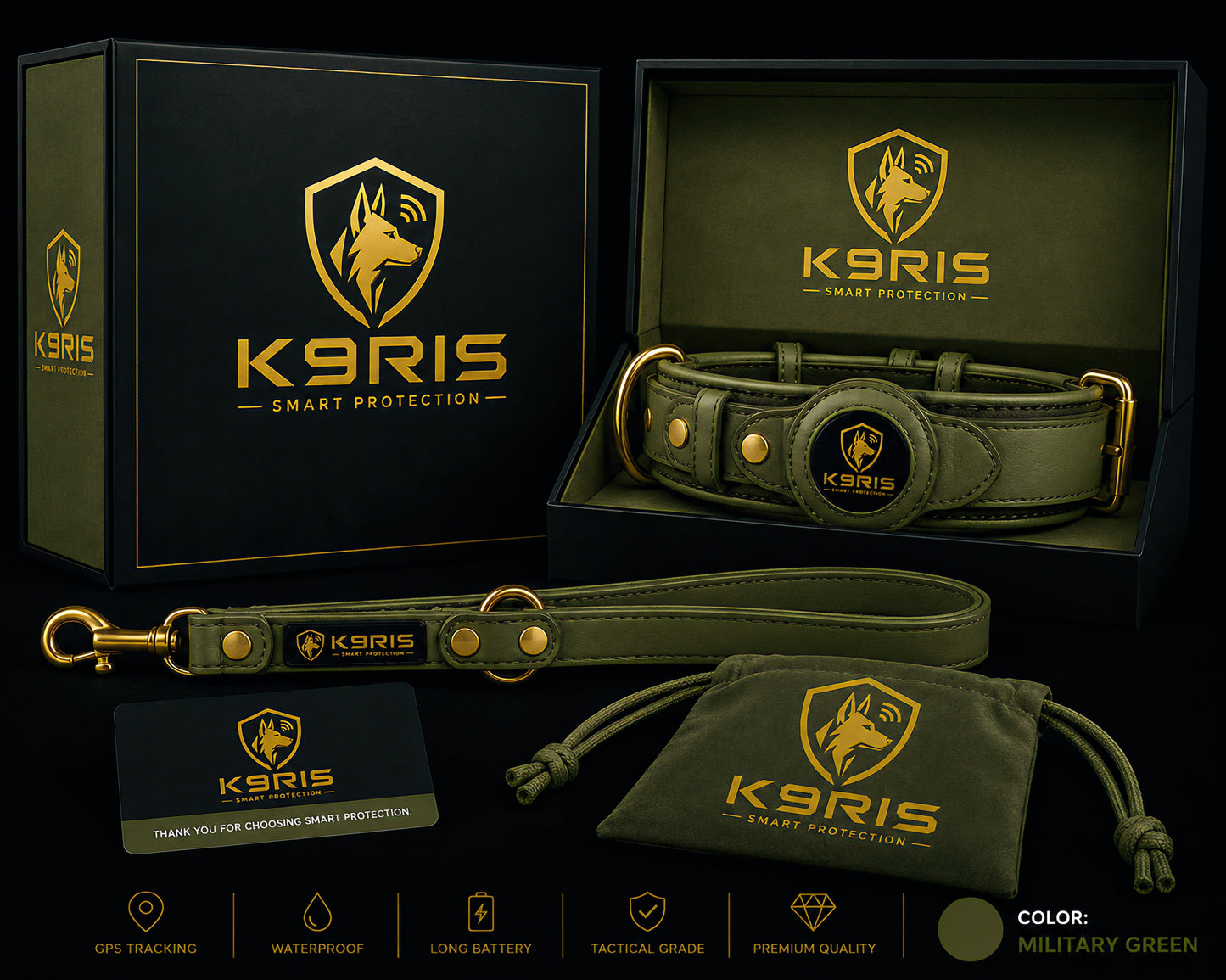 K9RIS™ Heritage Leather AirTag Collar + Leash Set