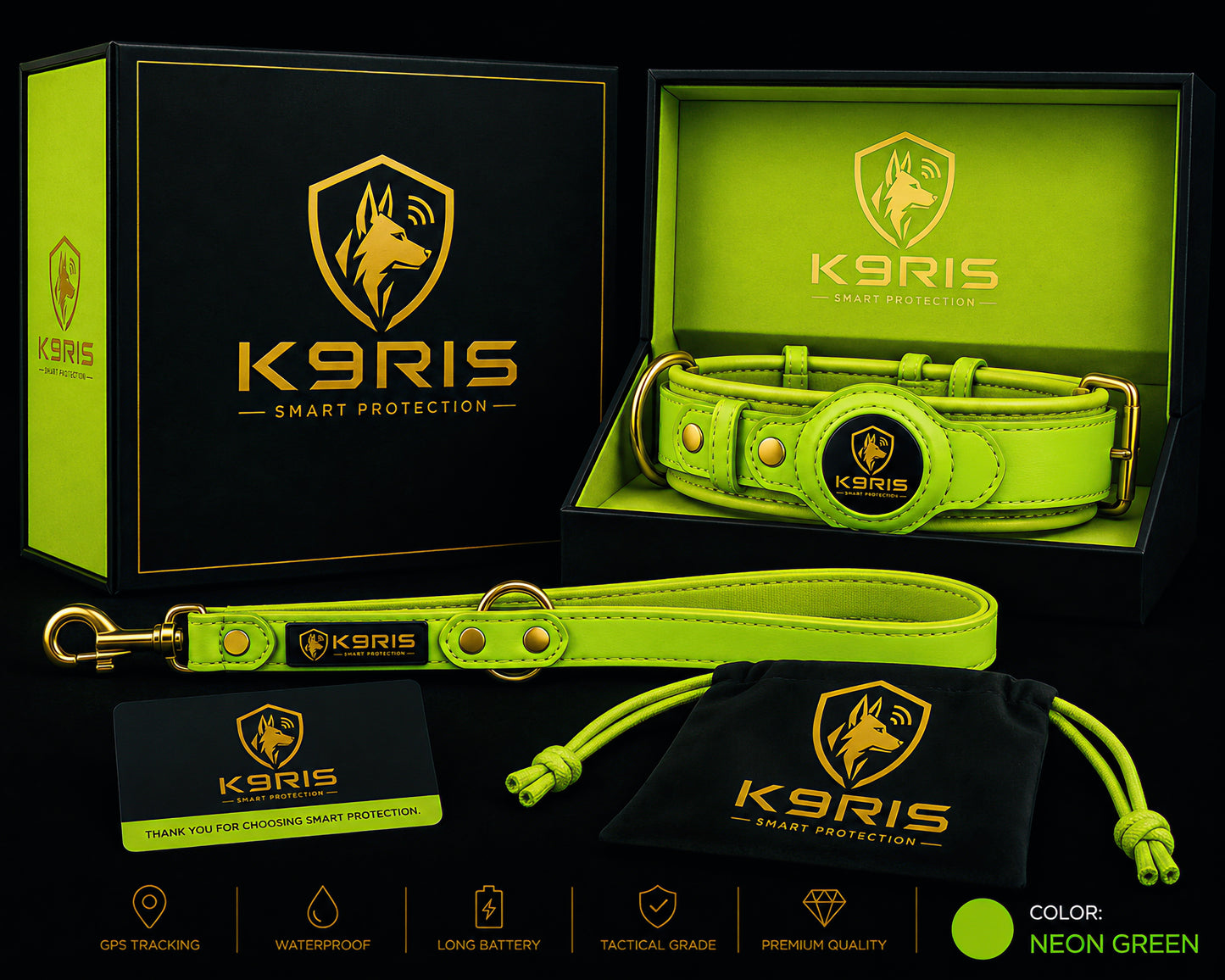 K9RIS™ Heritage Leather AirTag Collar + Leash Set