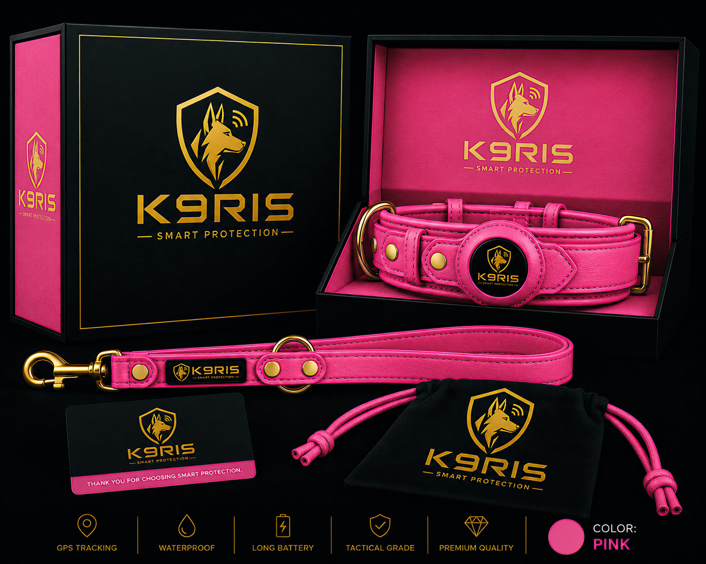 K9RIS™ Heritage Leather AirTag Collar + Leash Set