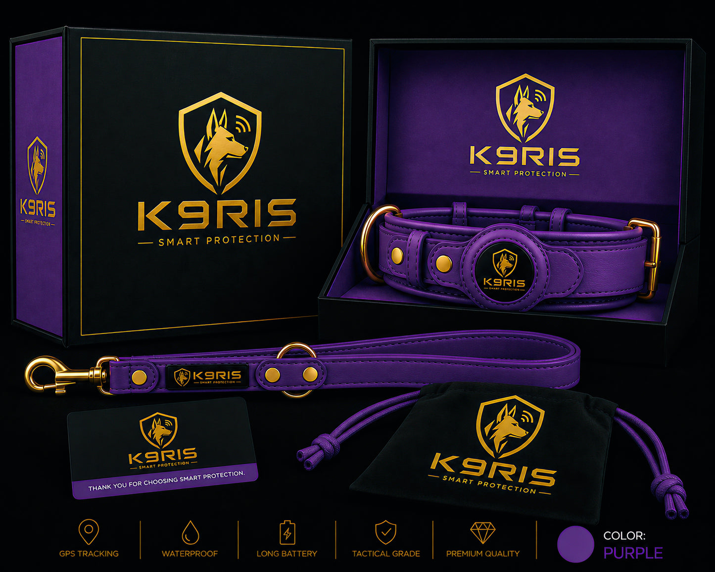 K9RIS™ Heritage Leather AirTag Collar + Leash Set