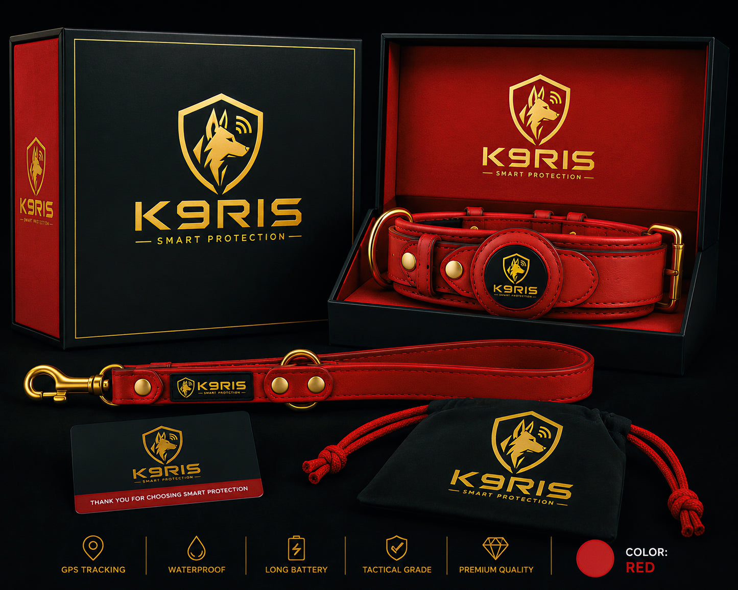 K9RIS™ Heritage Leather AirTag Collar + Leash Set