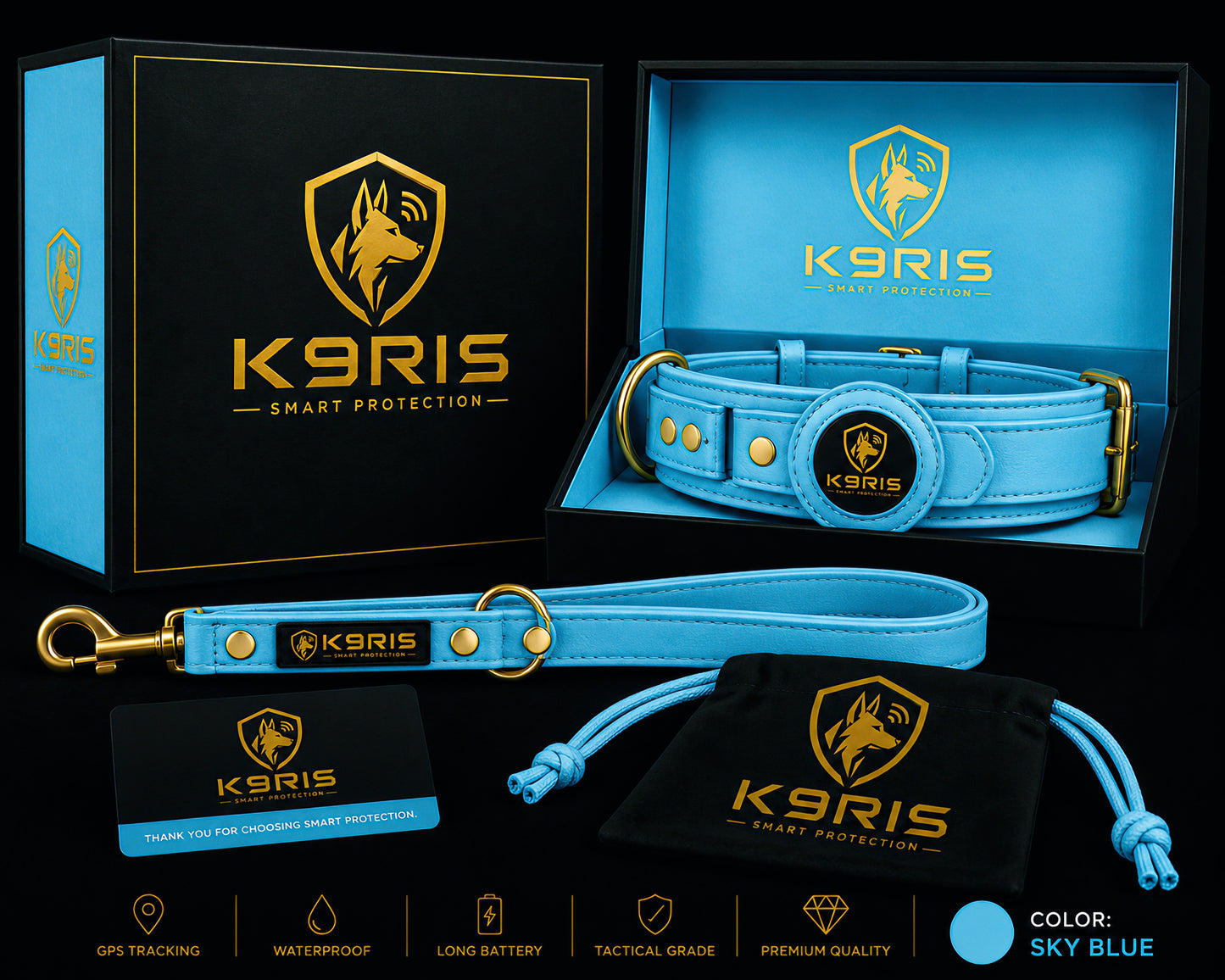 K9RIS™ Heritage Leather AirTag Collar + Leash Set