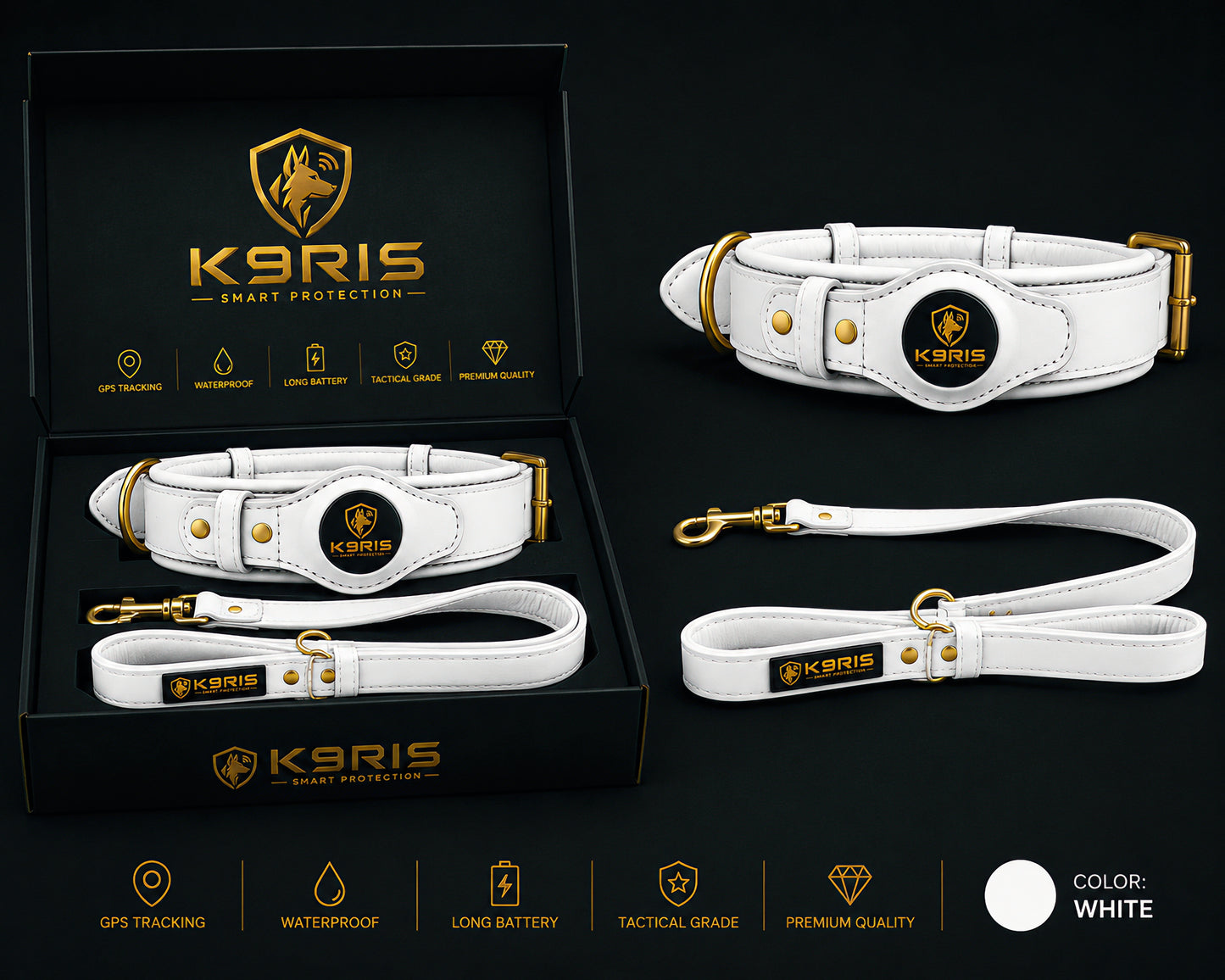 K9RIS™ Heritage Leather AirTag Collar + Leash Set