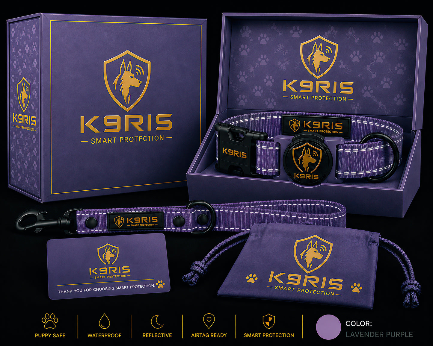 K9RIS™ Featherlight Protection Collar | Built-In AirTag Holder | Small to Medium-Large Dogs