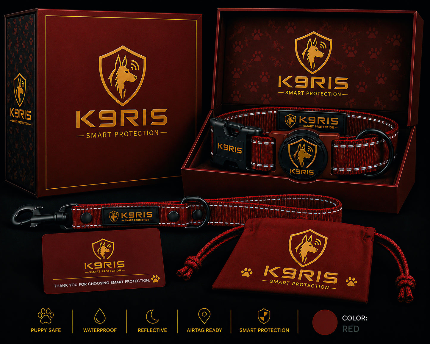 K9RIS™ Featherlight Protection Collar | Built-In AirTag Holder | Small to Medium-Large Dogs
