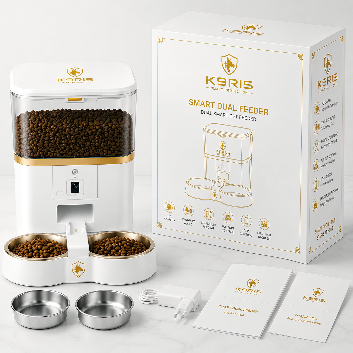 K9RIS™ Smart Dual Pet Feeder | 6L | 1080P HD Camera | App Control