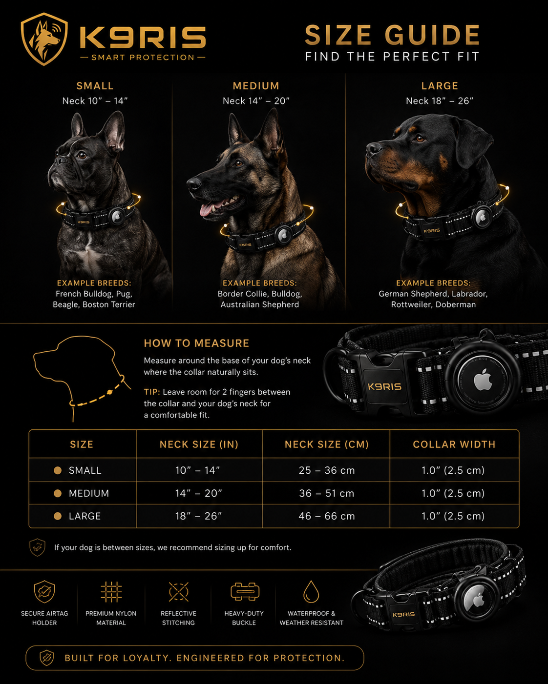 K9RIS Tactical AirTag Collar lifestyle display — premium heavy-duty nylon dog collar